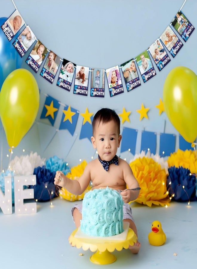 WOBBOX Photo Banners Space Blue Theme 1 to 12 Month, Photo Banner for First Birthday, Photo Banner New Born to 12 Months - Image 5